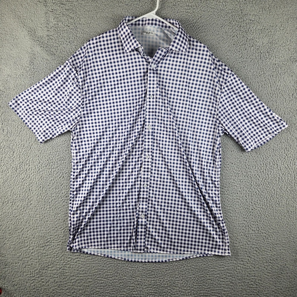 Collars and Co XXL Polo Blue Gray Check Short Sleeve Golf Office Dress